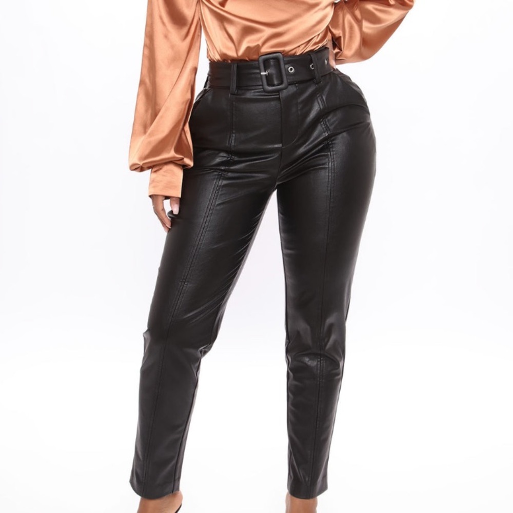 FASHIONNOVA Blondie Belted Faux Leather Pants size XS